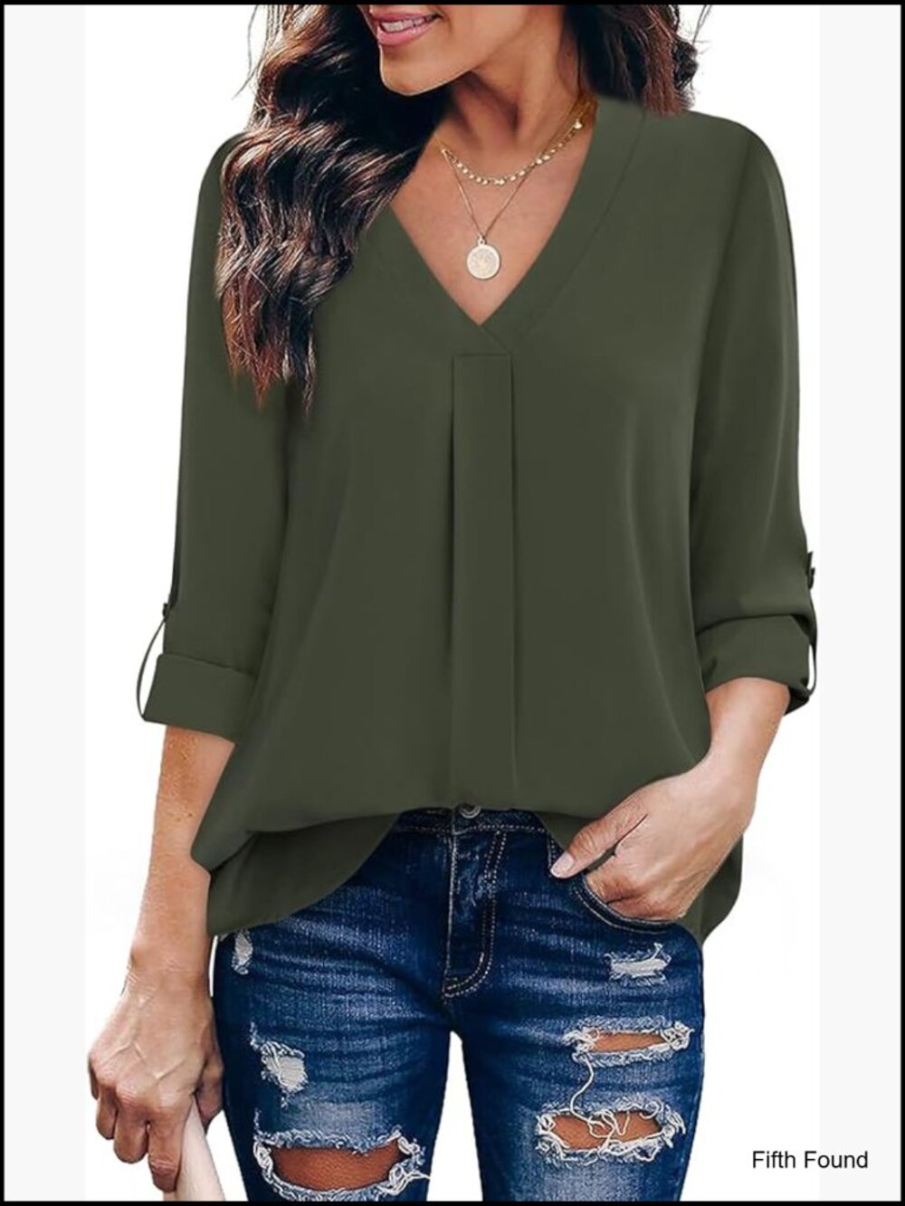 Dressy Casual Tunic Blouse 3/4 Sleeve V Neck Work Office Top